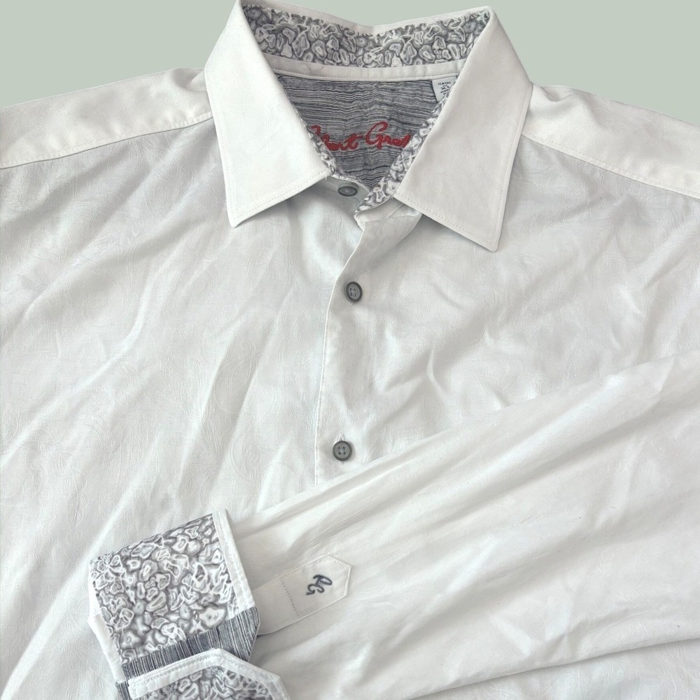 Robert Graham Dress Shirt Mens XL White Paisley Contrast Long Sleeve Button Up